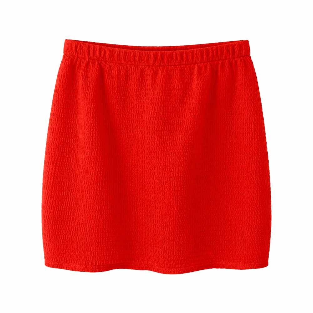 Red Smocked Mini Skirt | Elastic Waist Textured Skirt | Size S